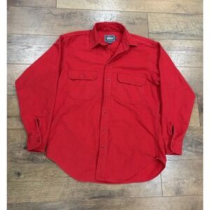 Vintage 90s Woolrich Button Up Long Sleeve Workwear Shirt Red Medium Heavyweight